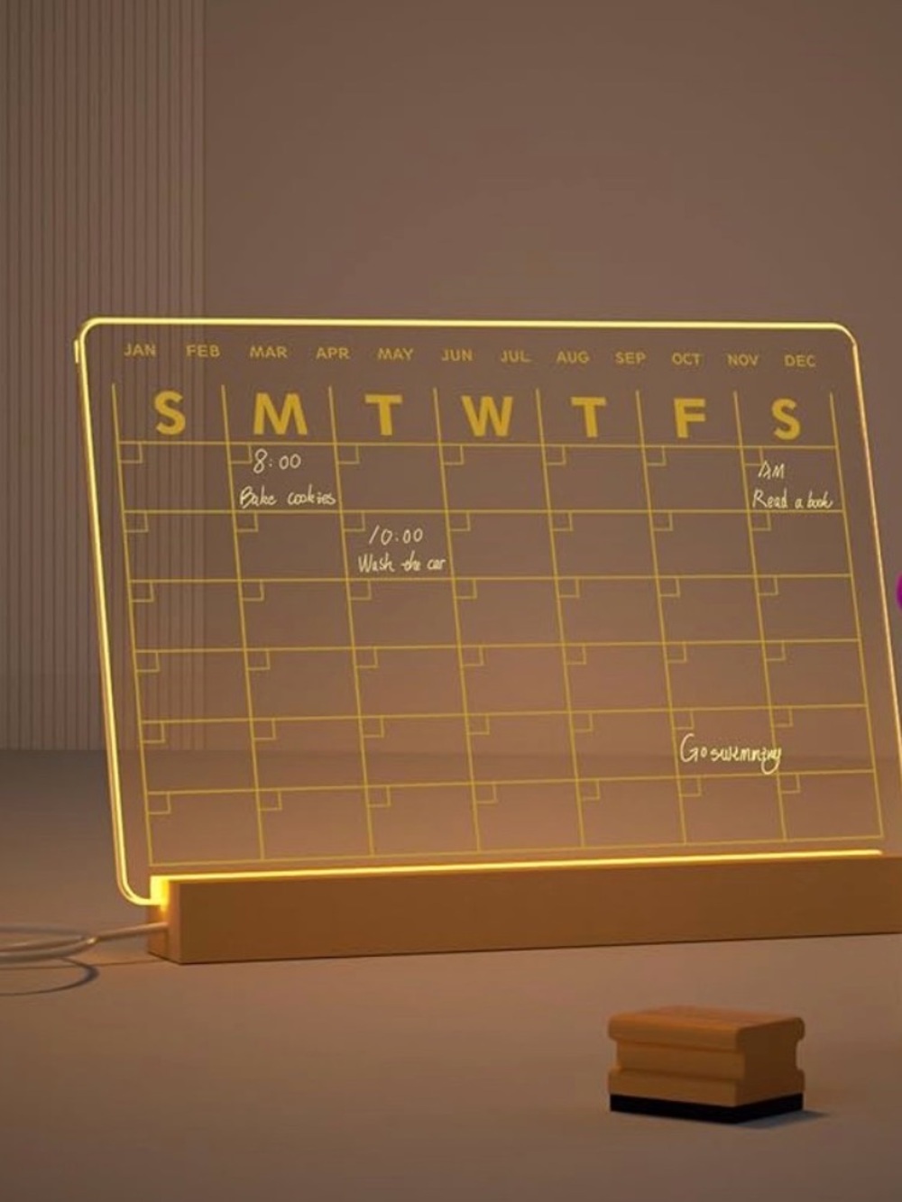 Acrylic LED Monthly Calendar Board in Warm Yellow